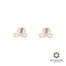 Load image into Gallery viewer, Arthesdam Jewellery 18K White Gold Dainty Infinity Earrings (Flat-back)

