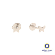 Load image into Gallery viewer, Arthesdam Jewellery 18K White Gold Dainty Butterfly Earrings (Flat-back)
