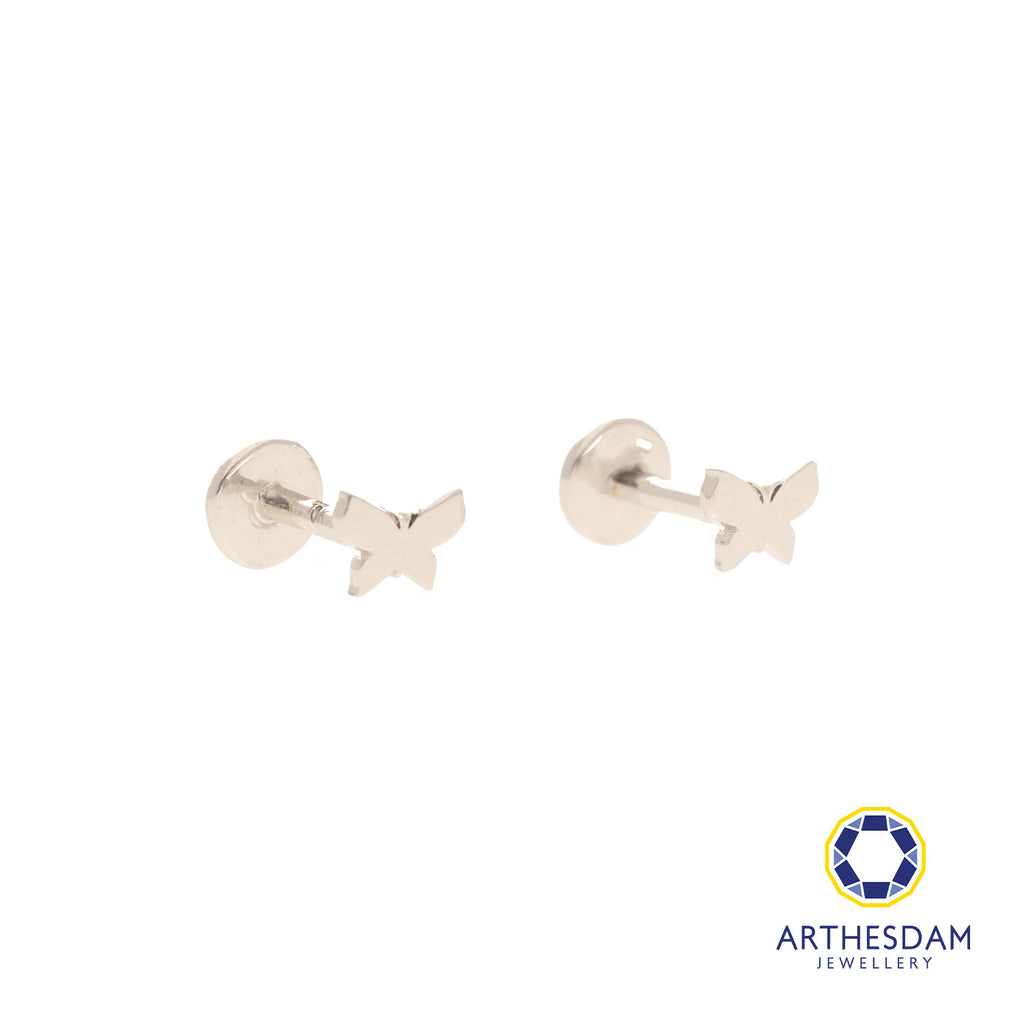 Arthesdam Jewellery 18K White Gold Dainty Butterfly Earrings (Flat-back)