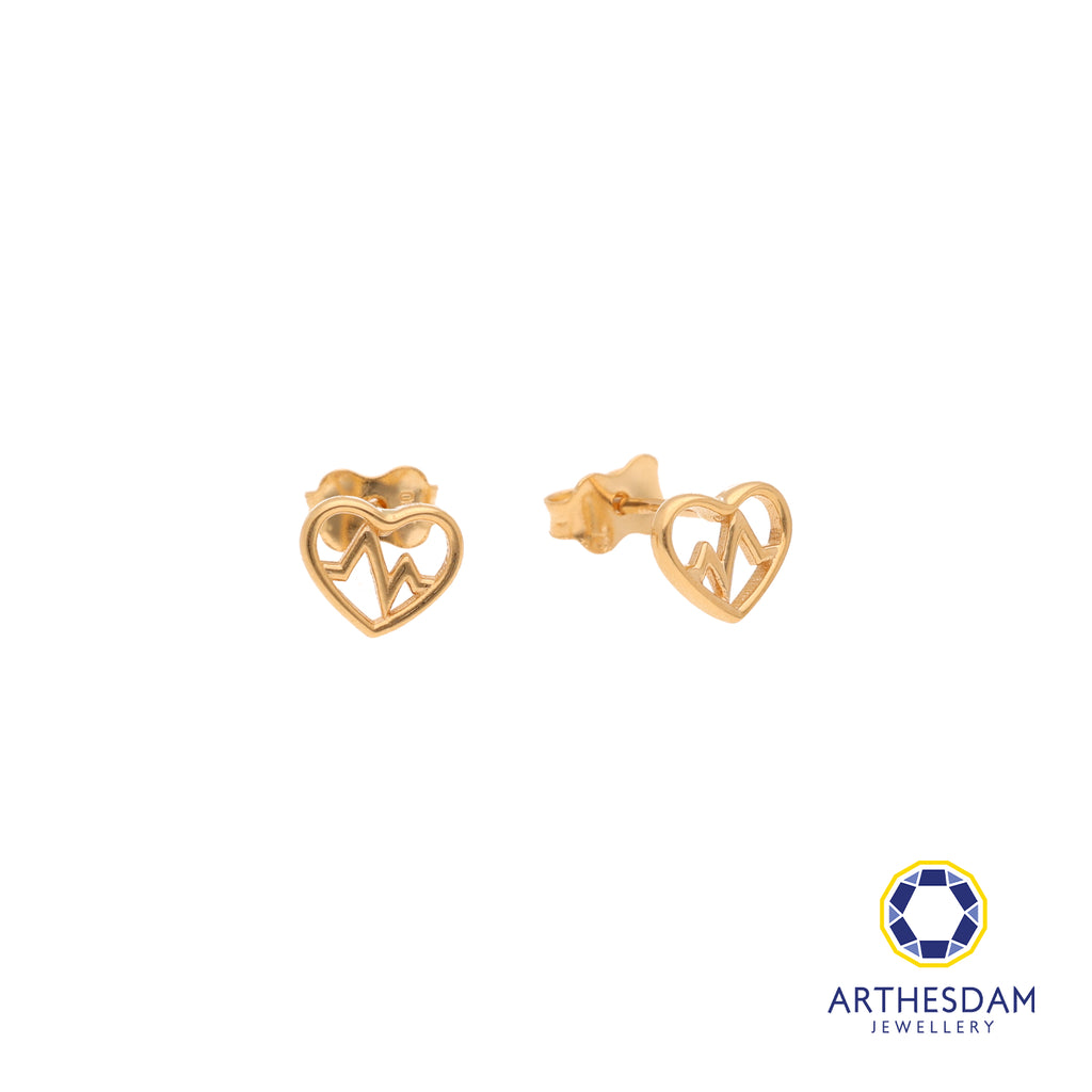 Arthesdam Jewellery 18K Yellow Gold Heart Beat Stud Earrings