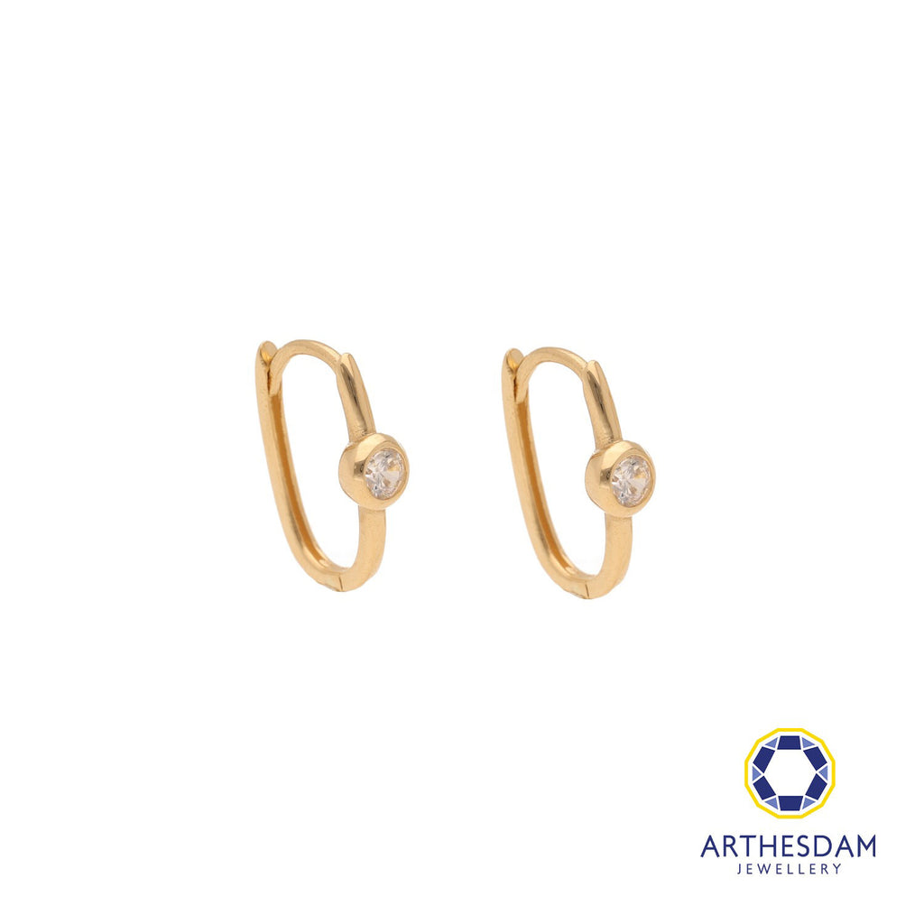 Arthesdam Jewellery 18K Yellow Gold Sparkly Stone Oblong Hoop Earrings