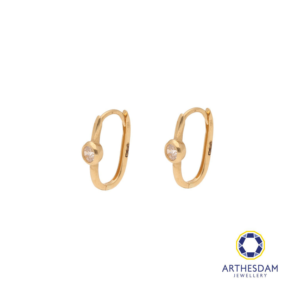 Arthesdam Jewellery 18K Yellow Gold Sparkly Stone Oblong Hoop Earrings