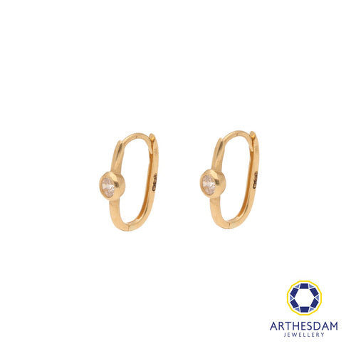 Arthesdam Jewellery 18K Yellow Gold Sparkly Stone Oblong Hoop Earrings