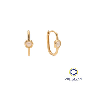 Arthesdam Jewellery 18K Yellow Gold Pearl Oblong Hoop Earrings