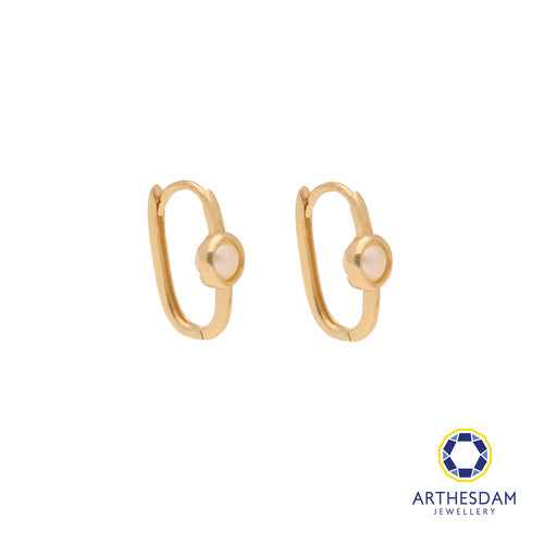 Arthesdam Jewellery 18K Yellow Gold Pearl Oblong Hoop Earrings