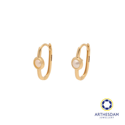 Arthesdam Jewellery 18K Yellow Gold Pearl Oblong Hoop Earrings