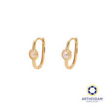 Load image into Gallery viewer, Arthesdam Jewellery 18K Yellow Gold Pearl Oblong Hoop Earrings
