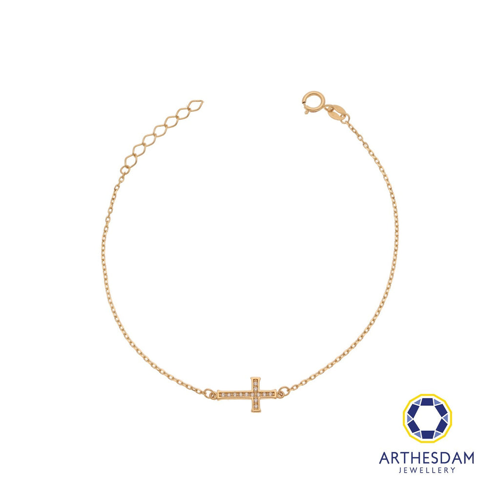 Arthesdam Jewellery 18K Yellow Gold Sparkly Cross Bracelet