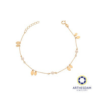 Arthesdam Jewellery 18K Yellow Gold Dainty Pearls with Dangling Oval Bracelet