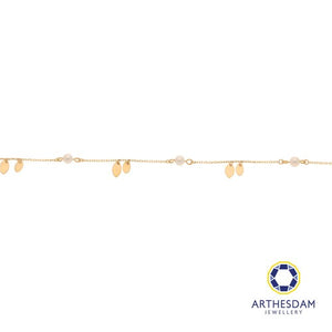 Arthesdam Jewellery 18K Yellow Gold Dainty Pearls with Dangling Oval Bracelet