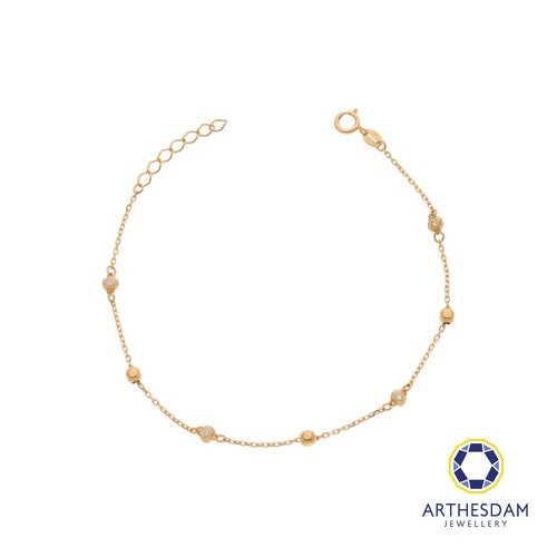 Arthesdam Jewellery 18K Yellow Gold Dainty Stones and Ball Bracelet