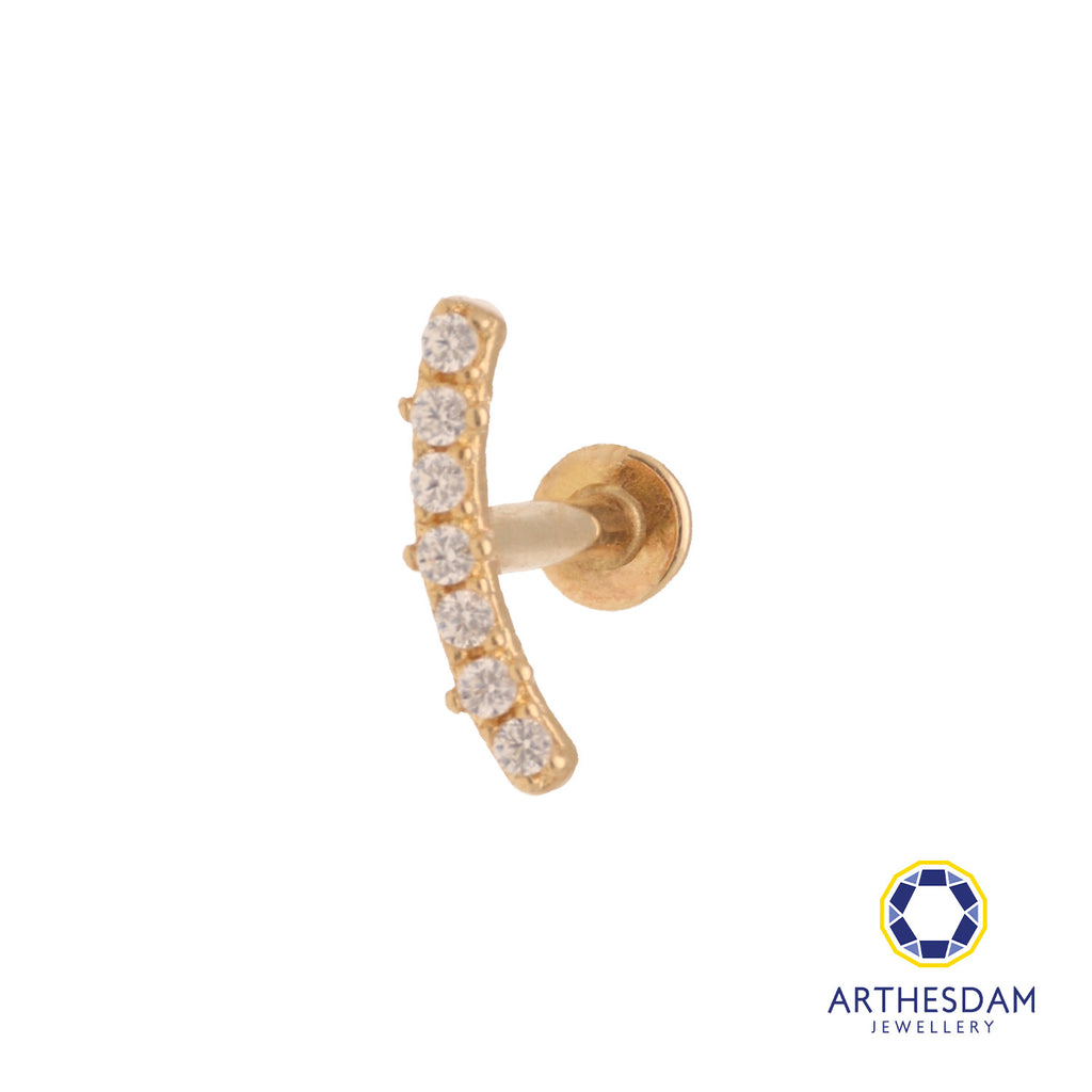 Arthesdam Jewellery 14K Gold Sparkling Curved Solitaire Single Earring (Flat-back)