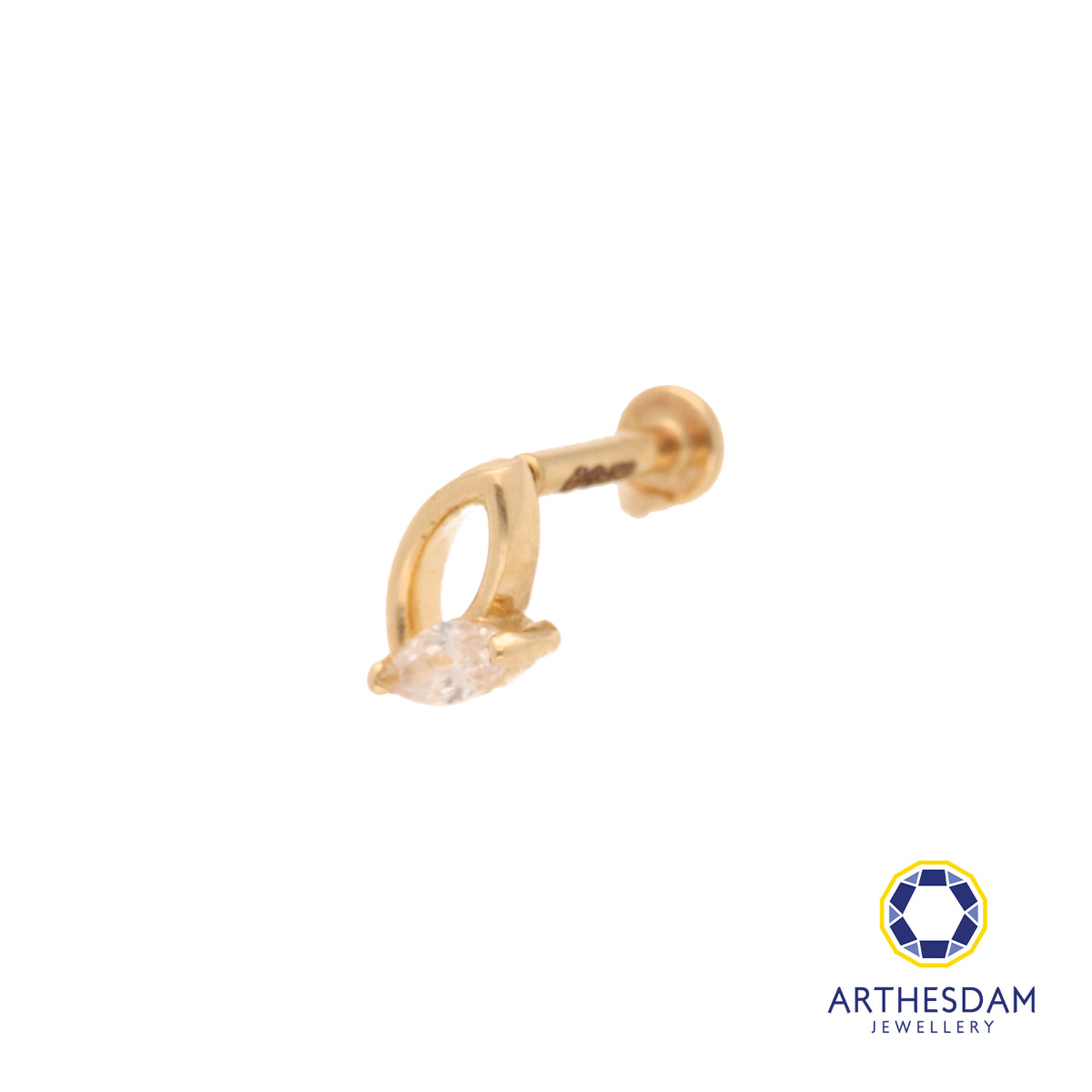 Arthesdam Jewellery 14K Gold Sparkling Leaf Single Earring (Flat-back)