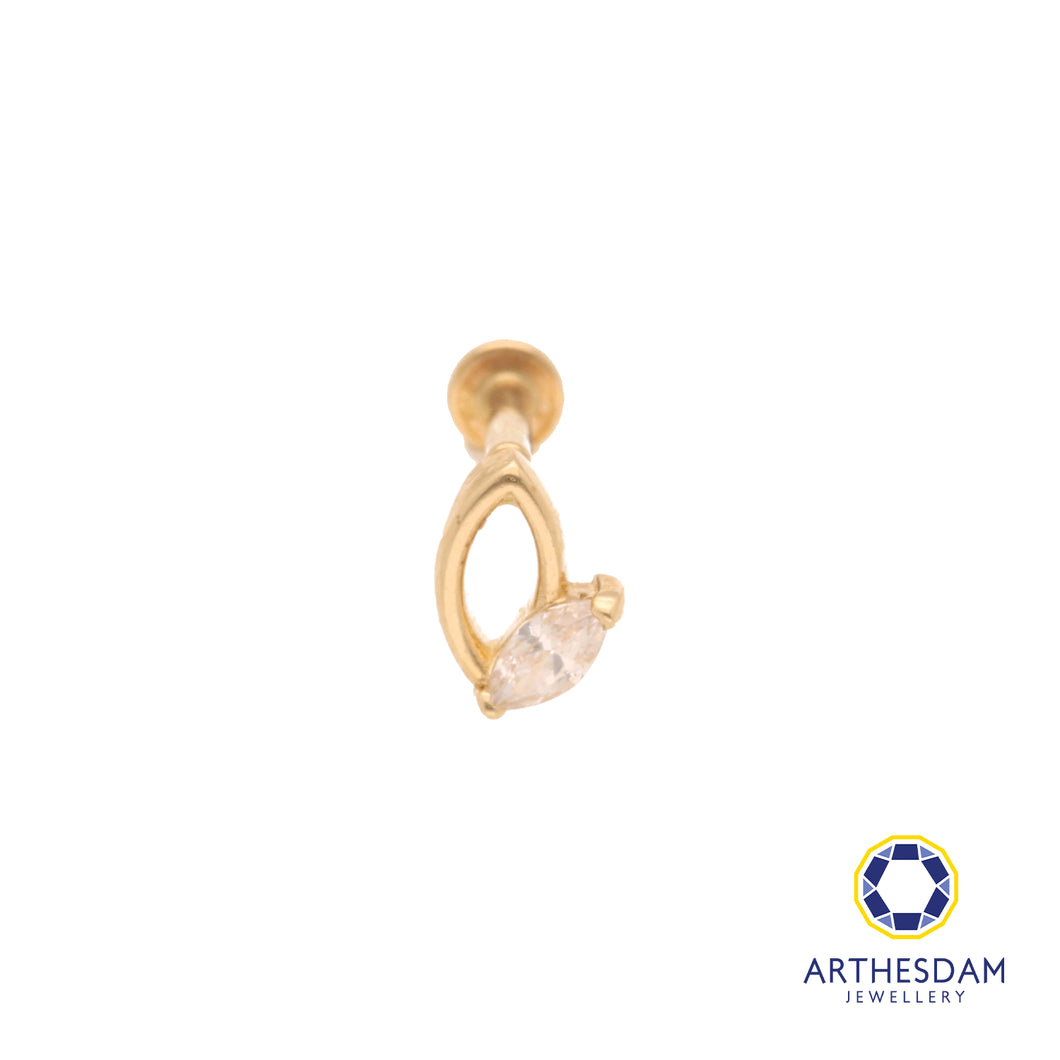 Arthesdam Jewellery 14K Gold Double Leaf Single Stud Earring (Flat-back)