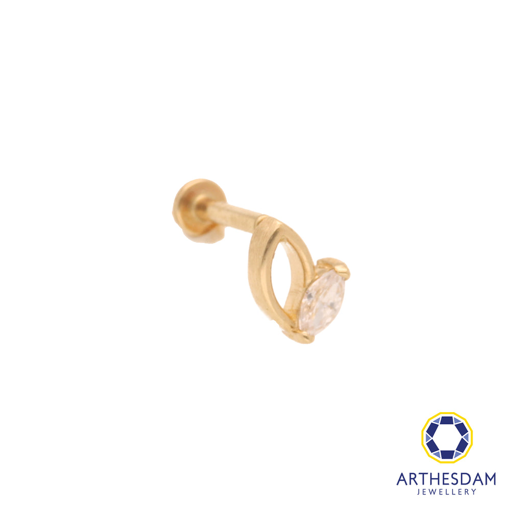 Arthesdam Jewellery 14K Gold Double Leaf Single Stud Earring (Flat-back)