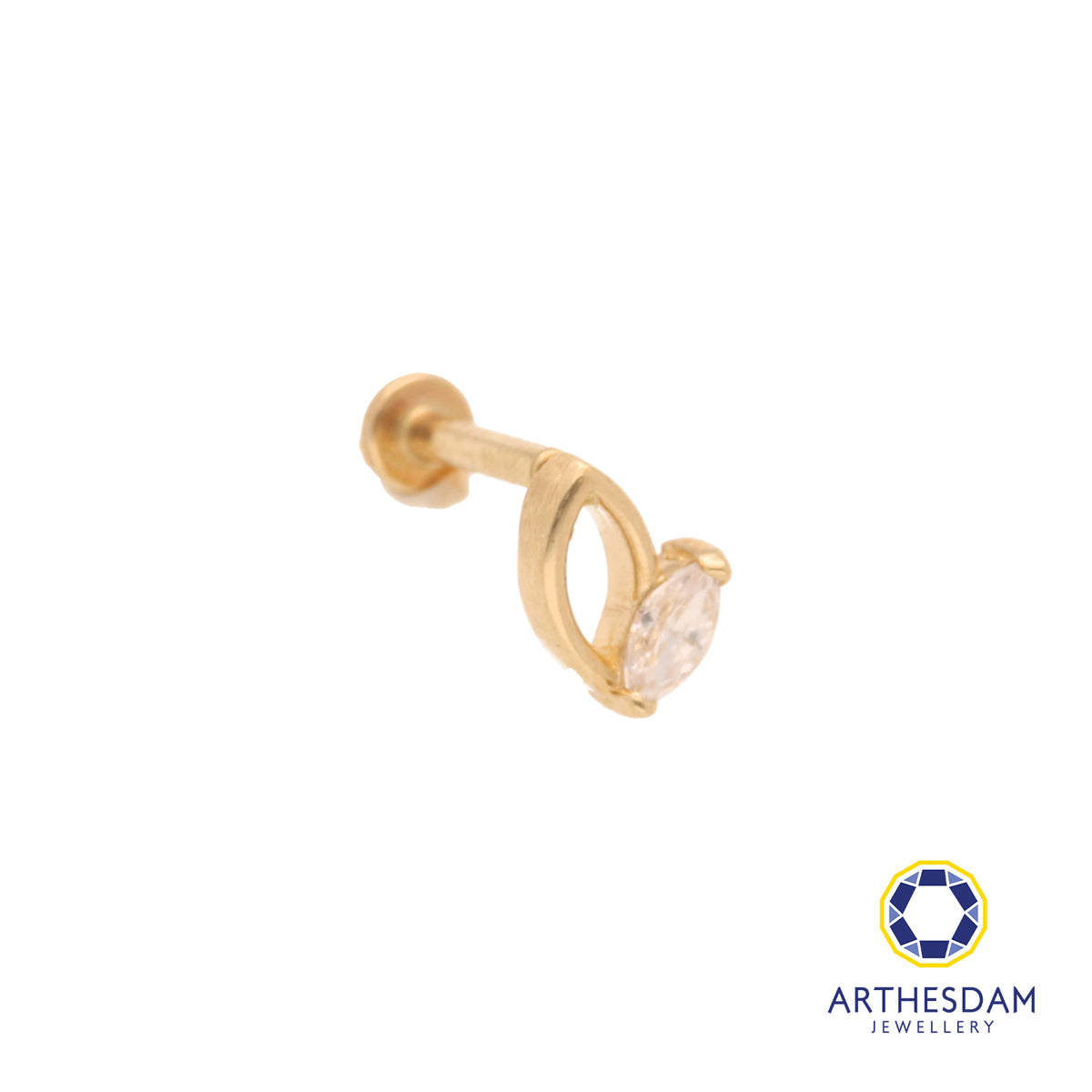 Arthesdam Jewellery 14K Gold Double Leaf Single Stud Earring (Flat-back)