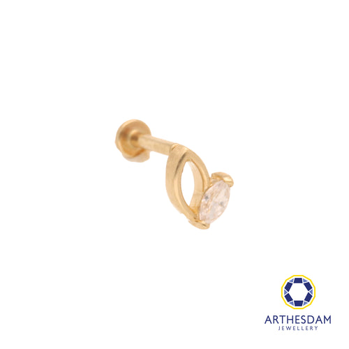 Arthesdam Jewellery 14K Gold Double Leaf Single Stud Earring (Flat-back)