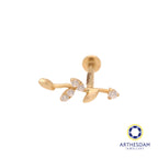 Arthesdam Jewellery 14K Gold Sparkling Leaf Single Stud Earring (Flat-back)