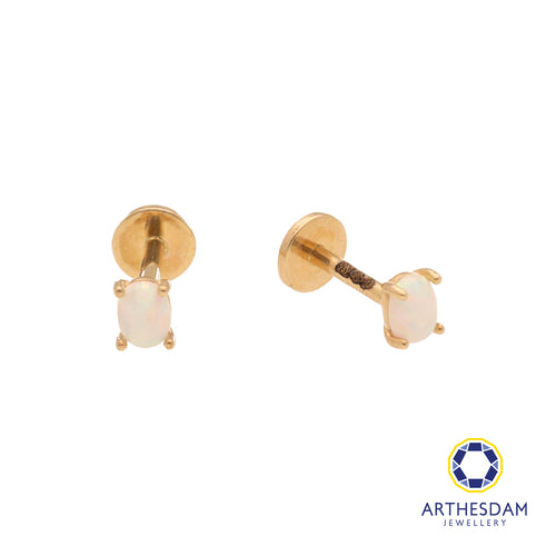 Arthesdam Jewellery 14K Gold Oval Opal Earrings (Flat-back)