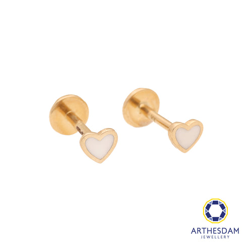 Arthesdam Jewellery 14K Gold Dainty White Heart Earrings (Flat-back)