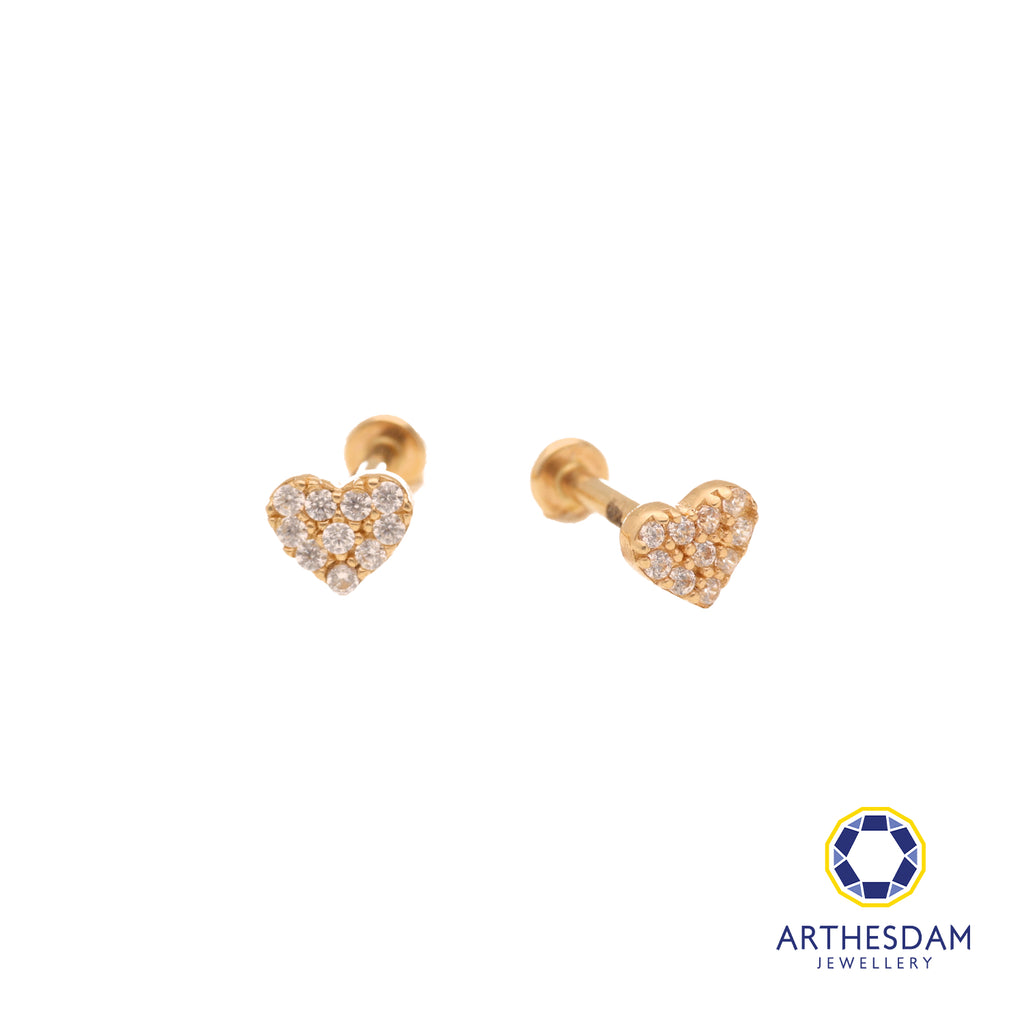 Arthesdam Jewellery 14K Gold Sparkling Heart Earrings (Flat-back)