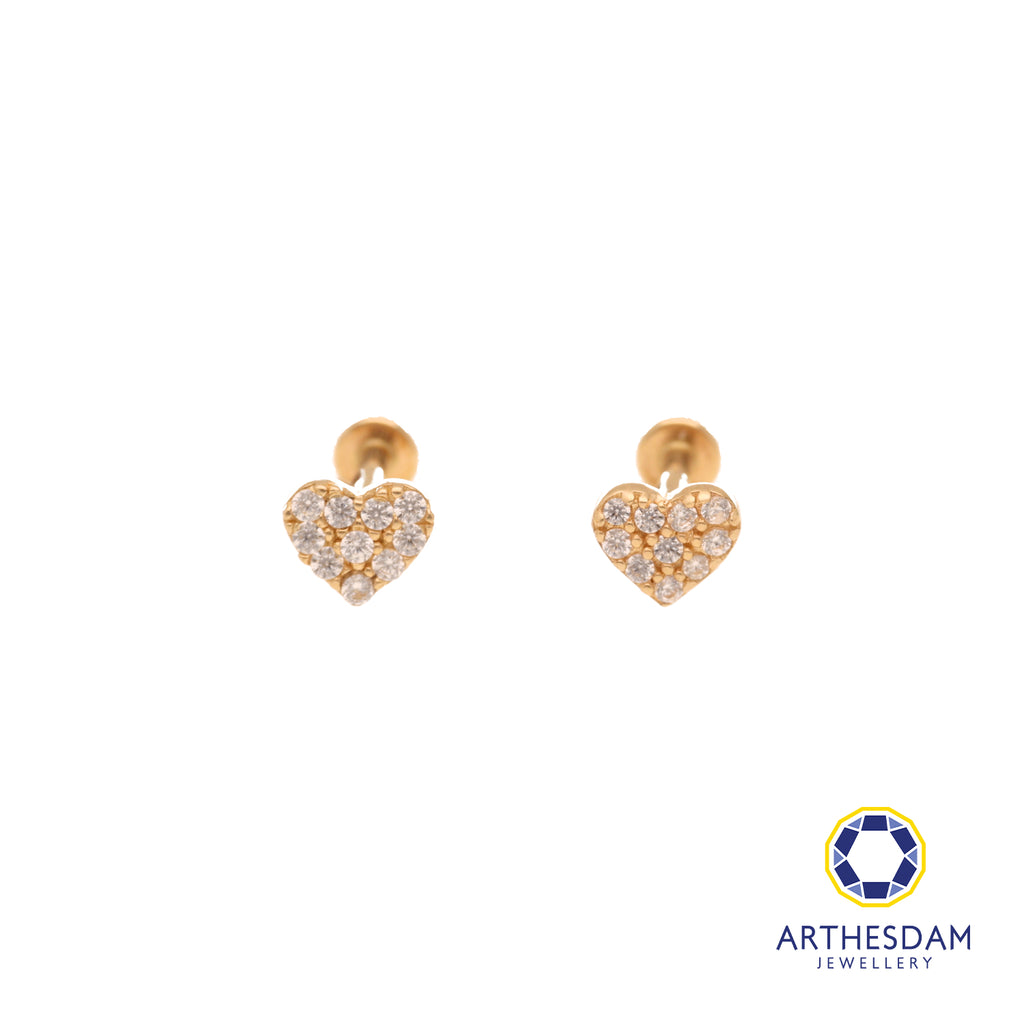 Arthesdam Jewellery 14K Gold Sparkling Heart Earrings (Flat-back)