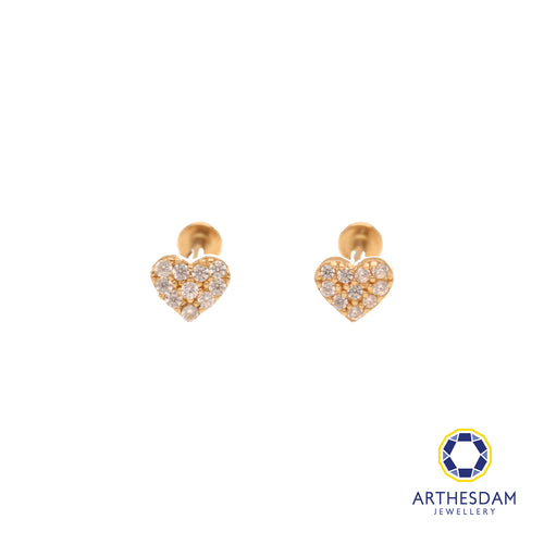 Arthesdam Jewellery 14K Gold Sparkling Heart Earrings (Flat-back)