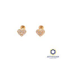 Load image into Gallery viewer, Arthesdam Jewellery 14K Gold Sparkling Heart Earrings (Flat-back)
