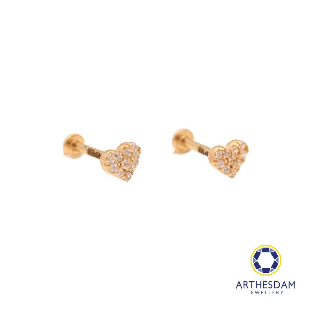 Arthesdam Jewellery 14K Gold Sparkling Heart Earrings (Flat-back)