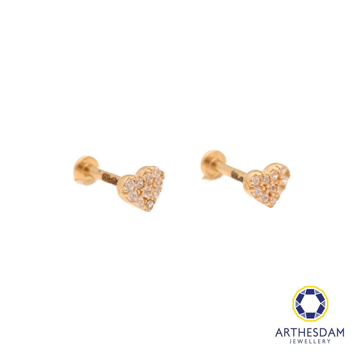 Arthesdam Jewellery 14K Gold Sparkling Heart Earrings (Flat-back)