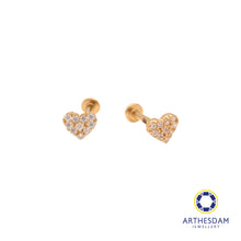 Load image into Gallery viewer, Arthesdam Jewellery 14K Gold Sparkling Heart Earrings (Flat-back)

