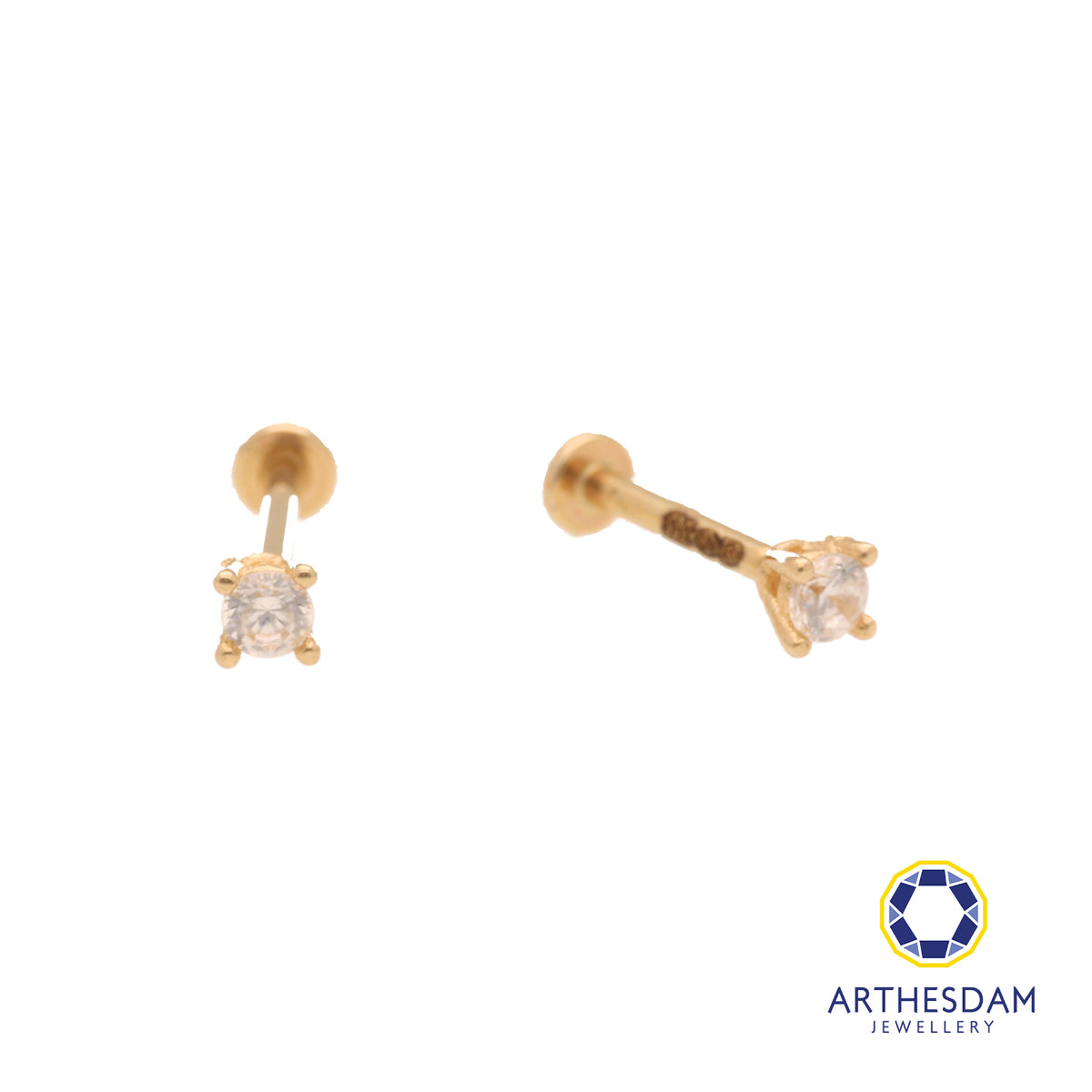 Arthesdam Jewellery 14K Gold Classic Solitaire Earrings (Flat-back)