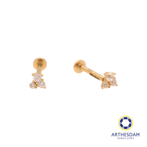 Arthesdam Jewellery 14K Gold Triple Solitaire Triangle Earrings (Flat-back)