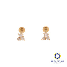 Load image into Gallery viewer, Arthesdam Jewellery 14K Gold Triple Solitaire Triangle Earrings (Flat-back)
