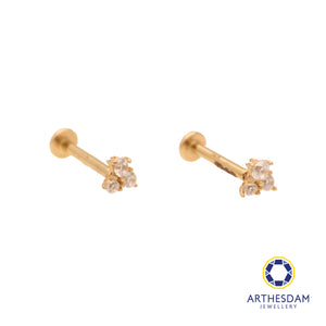 Arthesdam Jewellery 14K Gold Triple Solitaire Triangle Earrings (Flat-back)