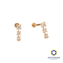 Load image into Gallery viewer, Arthesdam Jewellery 14K Gold 3 Stone Drop Earrings (Flat-back)
