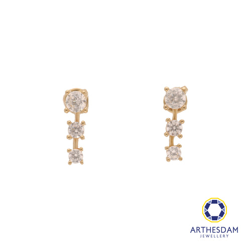 Arthesdam Jewellery 14K Gold 3 Stone Drop Earrings (Flat-back)