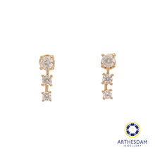 Load image into Gallery viewer, Arthesdam Jewellery 14K Gold 3 Stone Drop Earrings (Flat-back)
