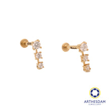 Load image into Gallery viewer, Arthesdam Jewellery 14K Gold 3 Stone Drop Earrings (Flat-back)
