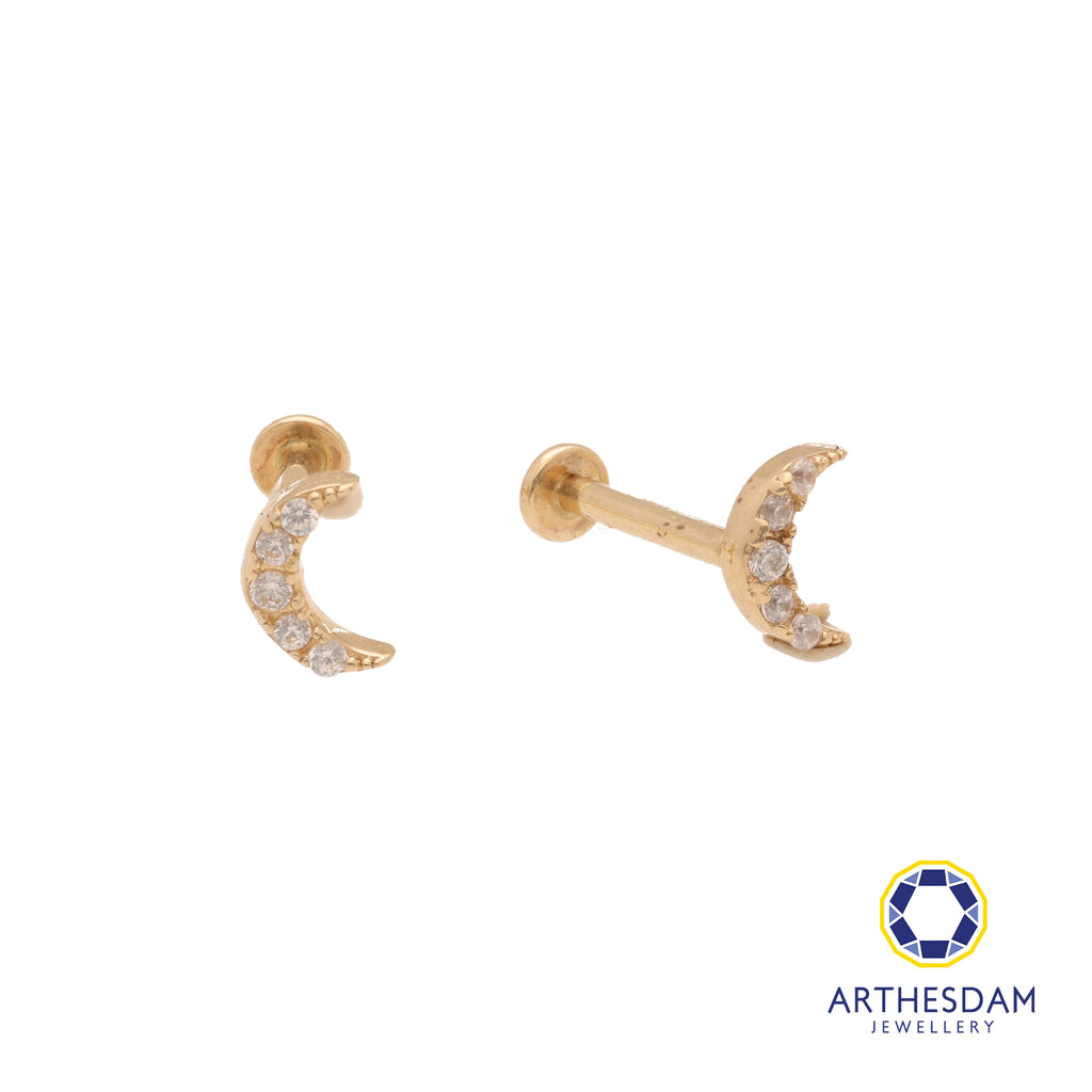 Arthesdam Jewellery 14K Gold Sparkling Crescent Earrings (Flat-back)