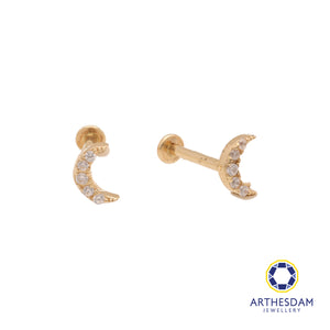 Arthesdam Jewellery 14K Gold Sparkling Crescent Earrings (Flat-back)