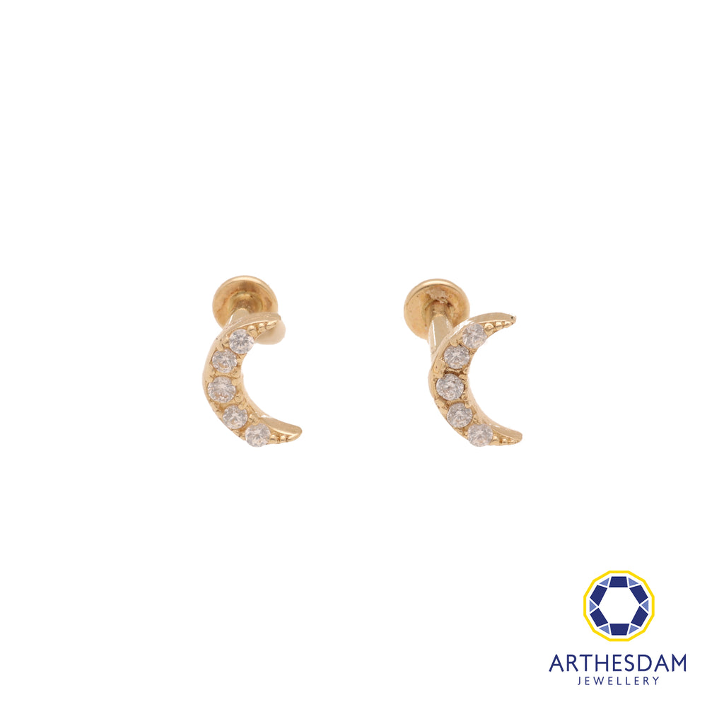 Arthesdam Jewellery 14K Gold Sparkling Crescent Earrings (Flat-back)