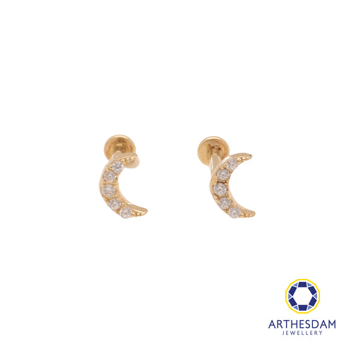 Arthesdam Jewellery 14K Gold Sparkling Crescent Earrings (Flat-back)