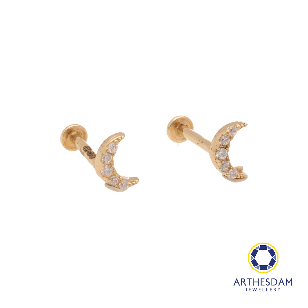 Arthesdam Jewellery 14K Gold Sparkling Crescent Earrings (Flat-back)