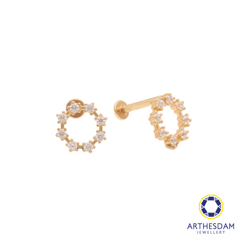 Arthesdam Jewellery 14K Gold Sparkling Circle Earrings (Flat-back)