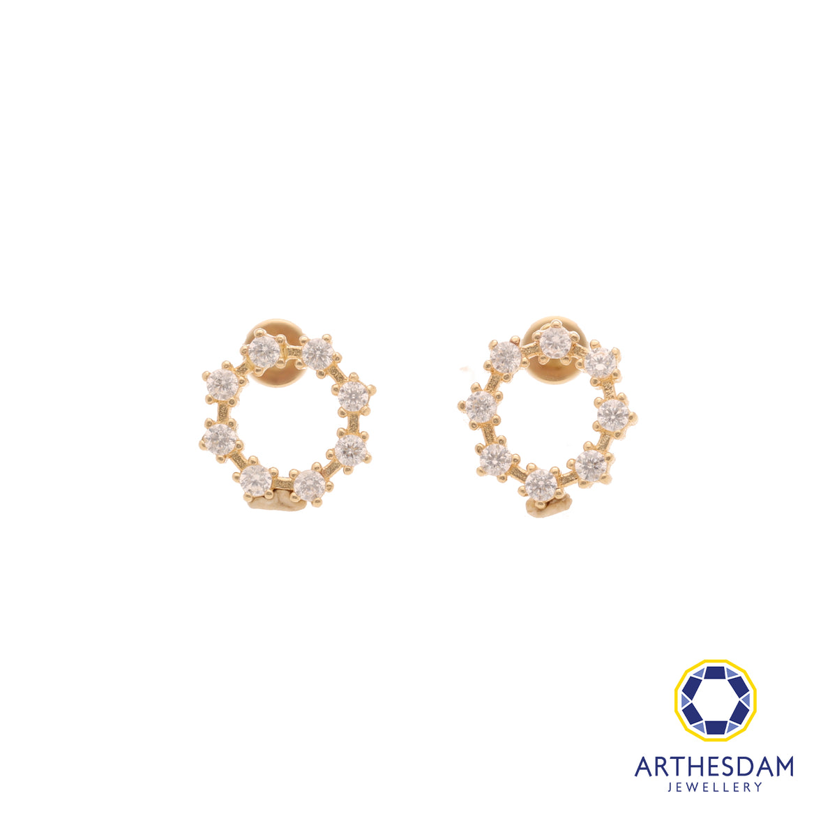 Arthesdam Jewellery 14K Gold Sparkling Circle Earrings (Flat-back)