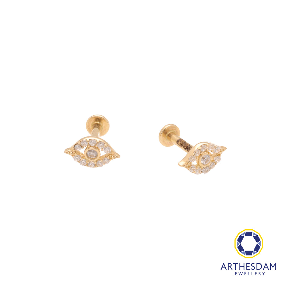 Arthesdam Jewellery 14K Gold Sparkling Eye Earrings (Flat-back)