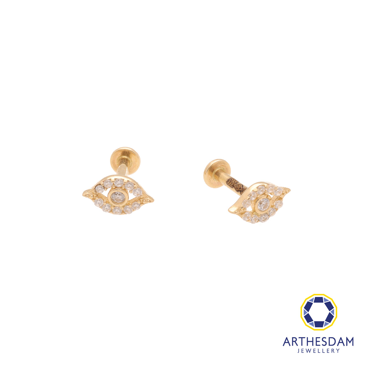 Arthesdam Jewellery 14K Gold Sparkling Eye Earrings (Flat-back)