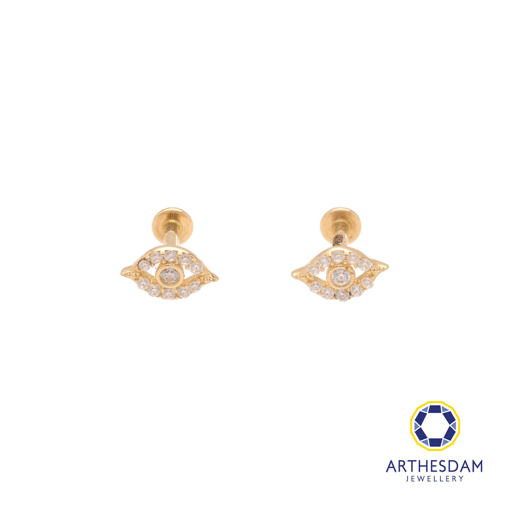 Arthesdam Jewellery 14K Gold Sparkling Eye Earrings (Flat-back)