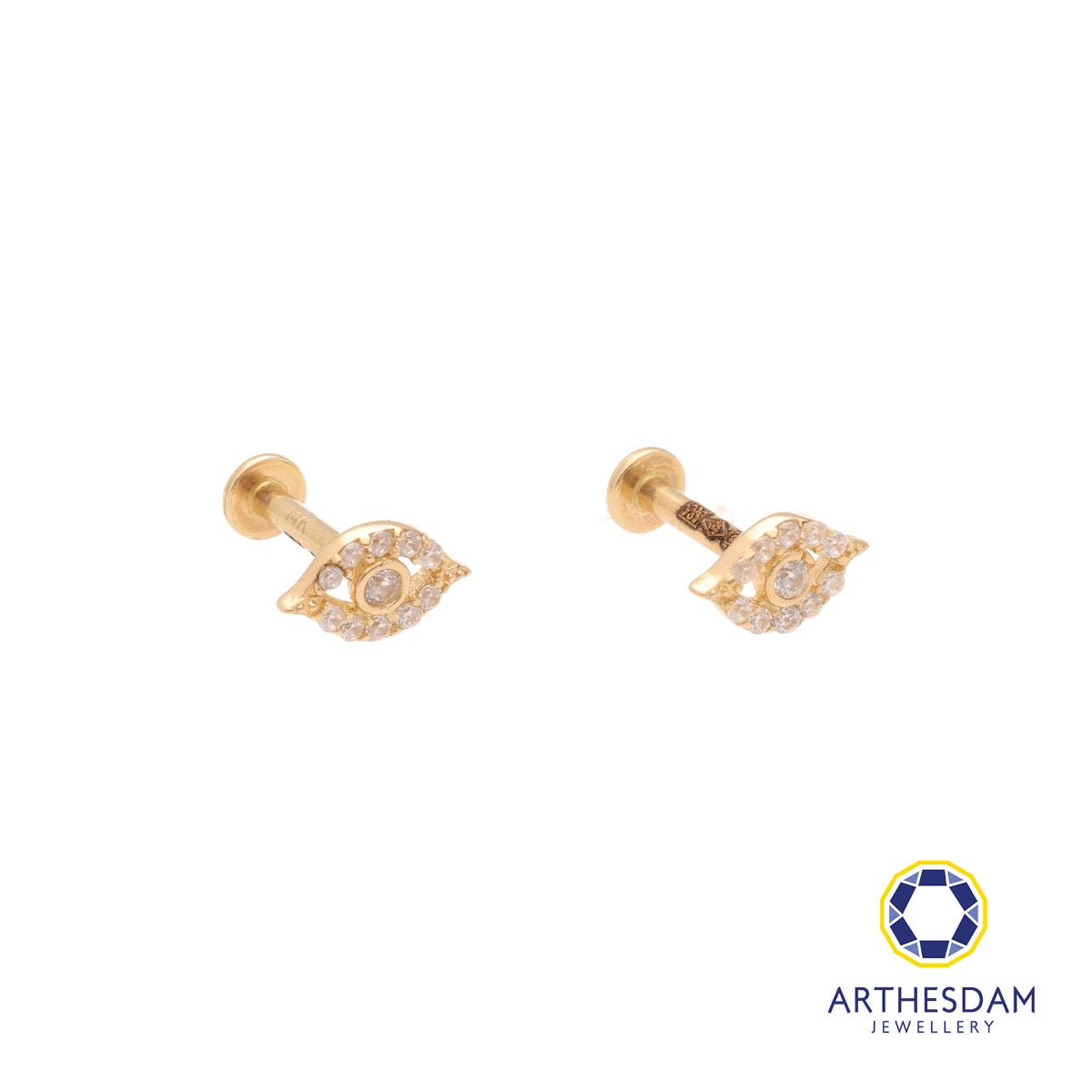 Arthesdam Jewellery 14K Gold Sparkling Eye Earrings (Flat-back)